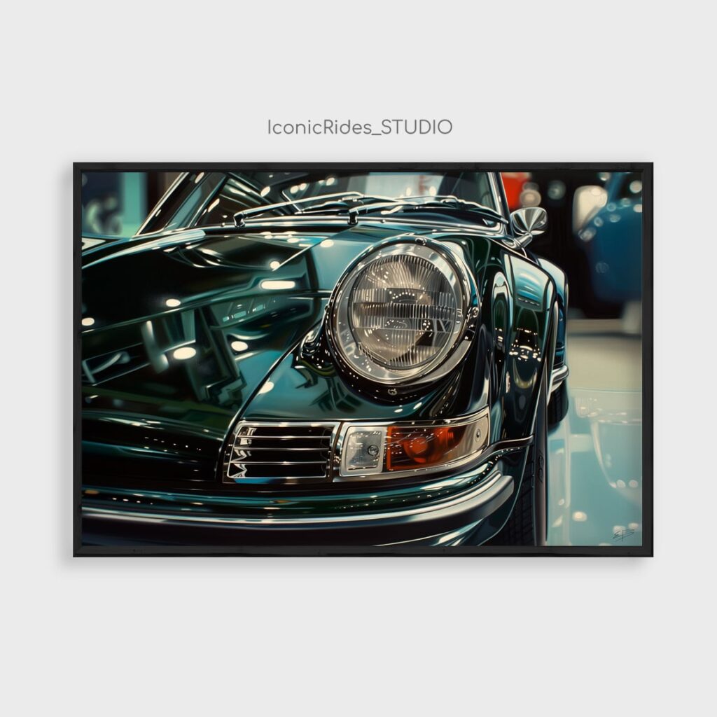 Green Porsche 911 Headlight Close-Up